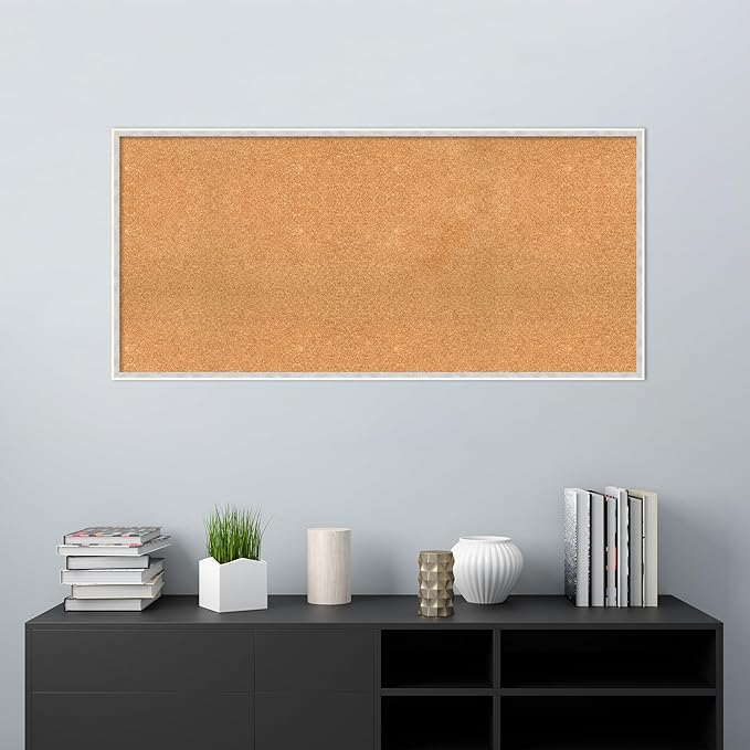 Amanti Art Natural Cork Board for Wall, 25x53 Vision Board with White Frame, Oversize Corkboard Office Decor for Home Organization, Modern Corkboard Pinboard to Display Items for Home Organization in
