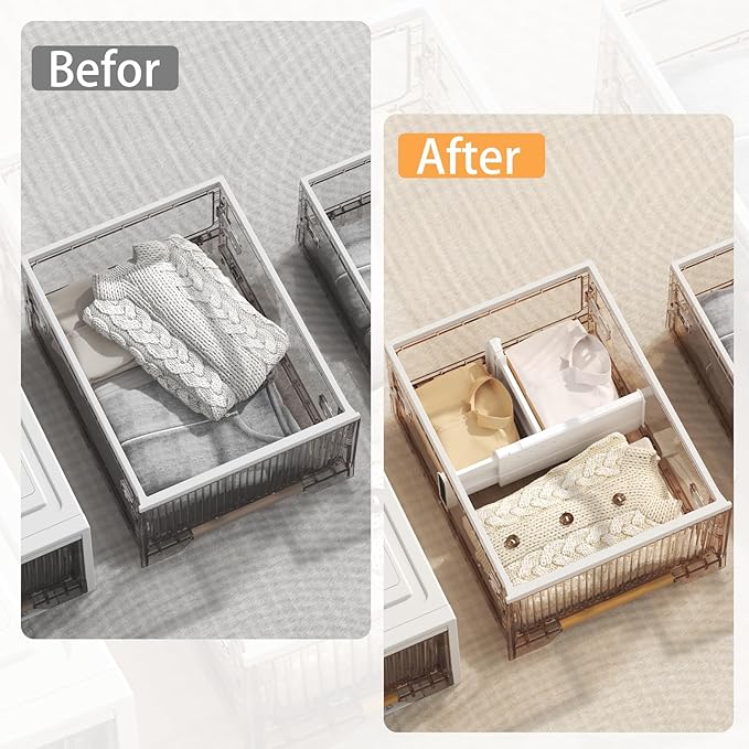 REBECAT 8 Pack Drawer Dividers for Clothes Adjustable Drawer Dividers 4" High Expandable from 11"-17" for Dresser Baby Clothes Bathroom Bedroom Kitchen and Office Storage，White