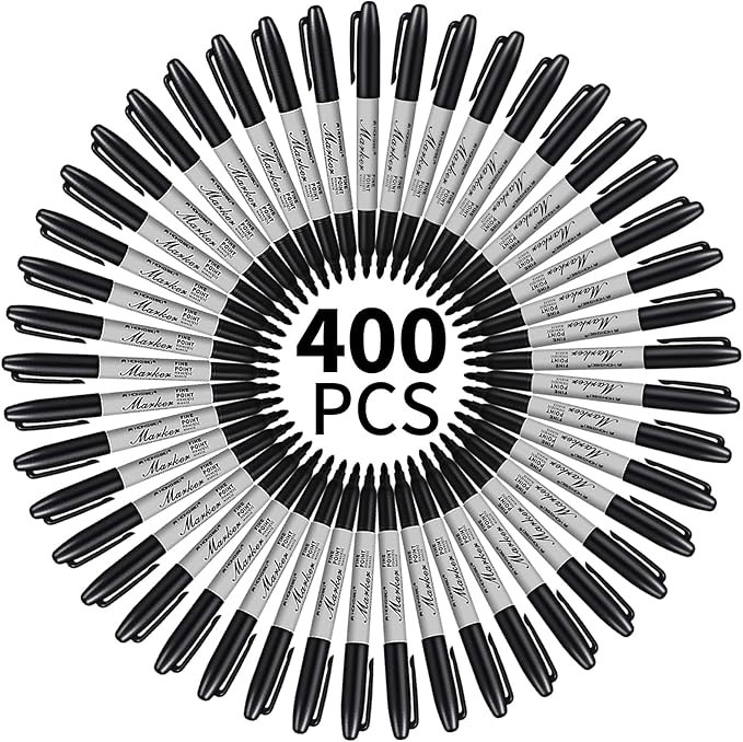 Thenshop 400 Pack Permanent Markers Bulk Black Permanent Marker Set Fine Point Pens Work on Wood, Metal, Stone, Glass