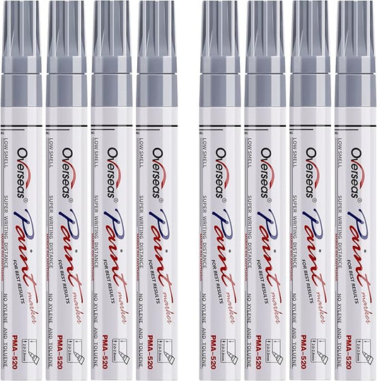 Paint Pens Paint Markers - Silver Permanent Markers 8 Pack, Oil Based Waterproof Quick Dry Medium Tip Marker Pen for Metal, Wood, Fabric, Plastic, Rock, Stone, Mugs, Canvas, Glass, Art Craft