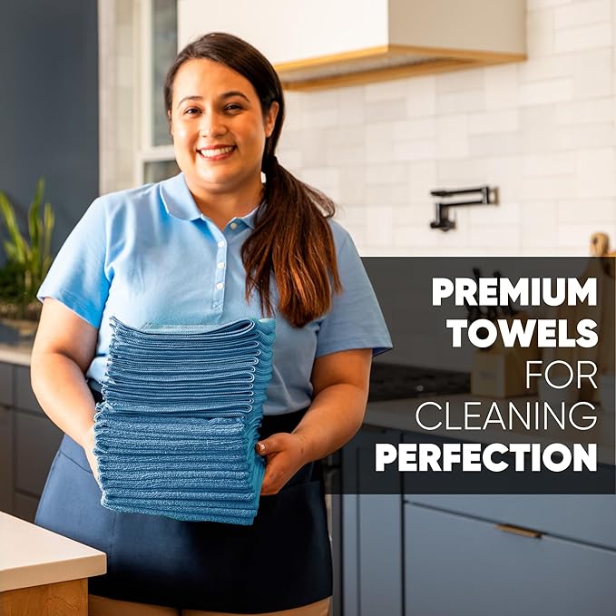 Microfiber Wholesale 16" x 24" Pro Multi Surface Microfiber Towels | 6 Pack (Blue)