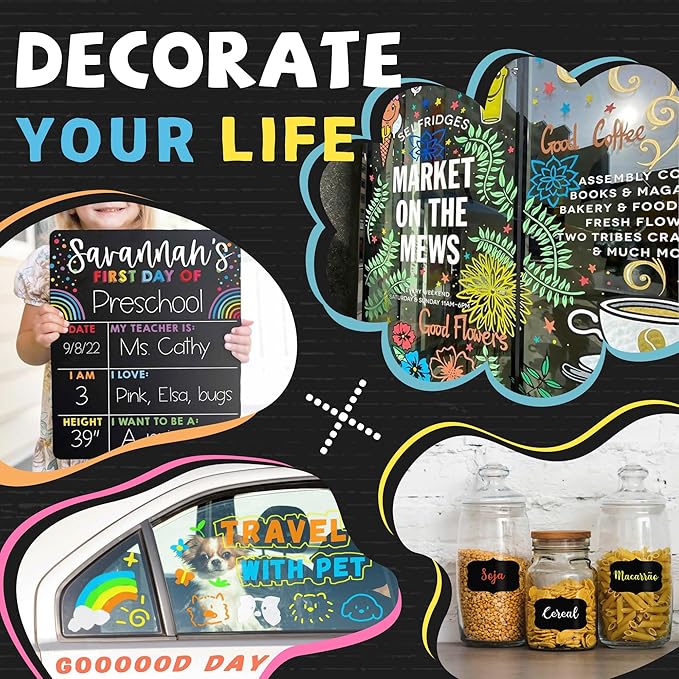 Window Chalk Markers for Glass Washable, 10 Colors Jumbo Liquid Chalk Marker with 15mm 3 in 1 Nib Thick Wide Tips, Big Chalkboard Markers, Car Paint Pen for Auto, Bistro, Mirror, Poster, Blackboards