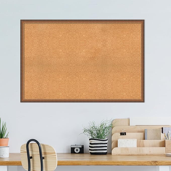 Amanti Art Natural Cork Board for Wall, 32x48 Vision Board with Bronze Frame, Oversize Corkboard Office Decor for Home Organization, Modern Corkboard Pinboard to Display Items for Home Organization