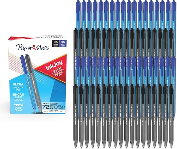 Paper Mate InkJoy 100RT Ballpoint Pens, Medium Point (1.0mm), Black and Blue Ink, 72 Count