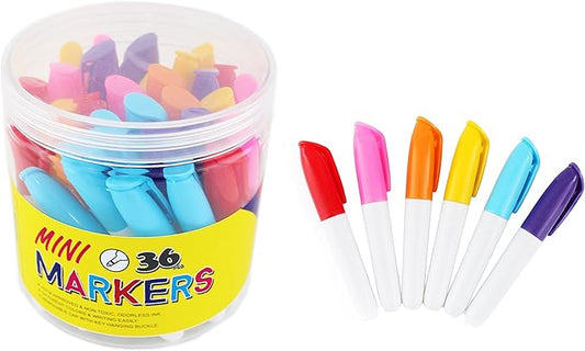 SKKSTATIONERY 36-Pcs Mini Markers, Assorted Colors, Mini Colored Permanent Markers, Marker Pens 3.5'', Markers
