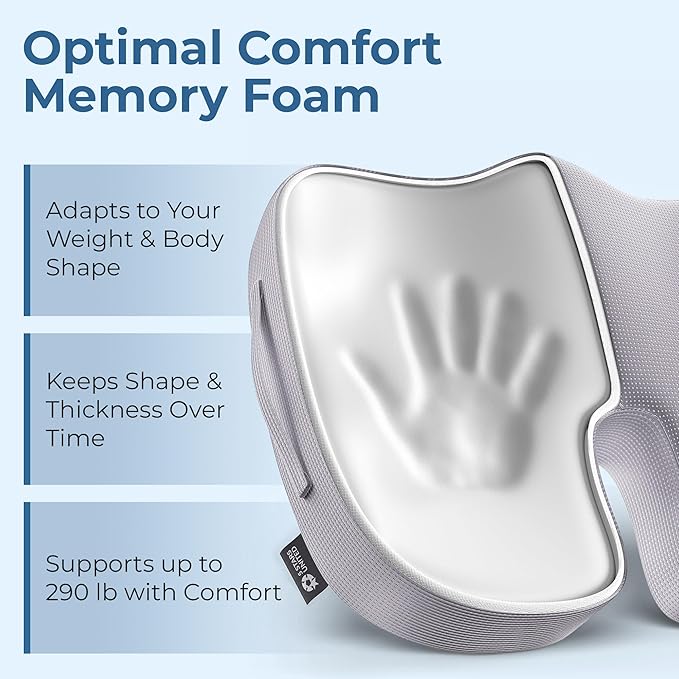 5 STARS UNITED Seat Cushion for Tailbone Pain Relief – Large Memory Foam Lifting Pillow for Coccyx, Hip, Sciatica & Post-Surgery Recovery – Wheelchair, Car, Desk, Gaming & Office Chairs, Light Gray