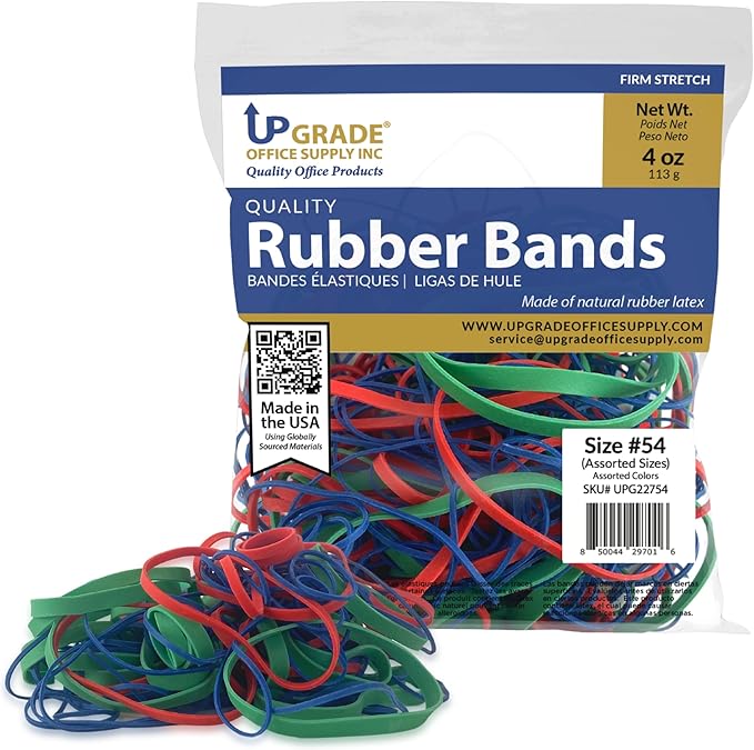 Upgrade Office Supply UPG22754 Rubber Bands, Assorted Sizes and Colors, 1/4 lb Bag, USA