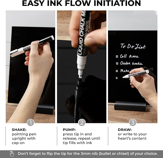 Liquid Chalk Markers - 4 White Fine Tip Chalk Pens, Erasable, Non-Toxic, Water-Based, Kids & Adults - White Chalk Markers for Blackboard, Glass, Chalkboard Paint for Businesses, Restaurants