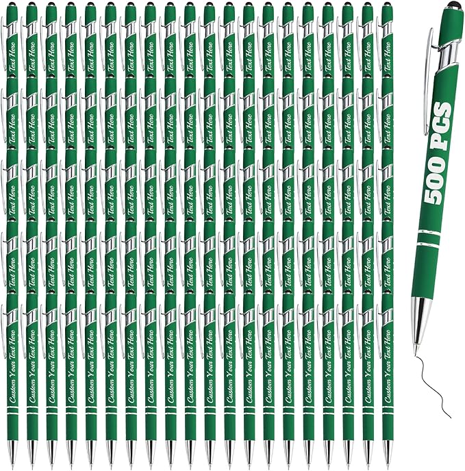 Personalized Pens Bulk 500 with Name Custom Engraving Ballpoint Pens with Stylus Tip Customized Smooth Writing Pens Personalized Gifts for Anniversary Birthday or Graduation(Dark Green,Black Ink)