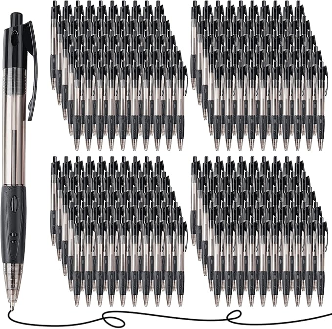 Nuanchu 200 Pcs Retractable Ballpoint Pen Medium Point 1.0mm Black Gel Pens Long Lasting Writing Pens for Office University College School Everyday Use
