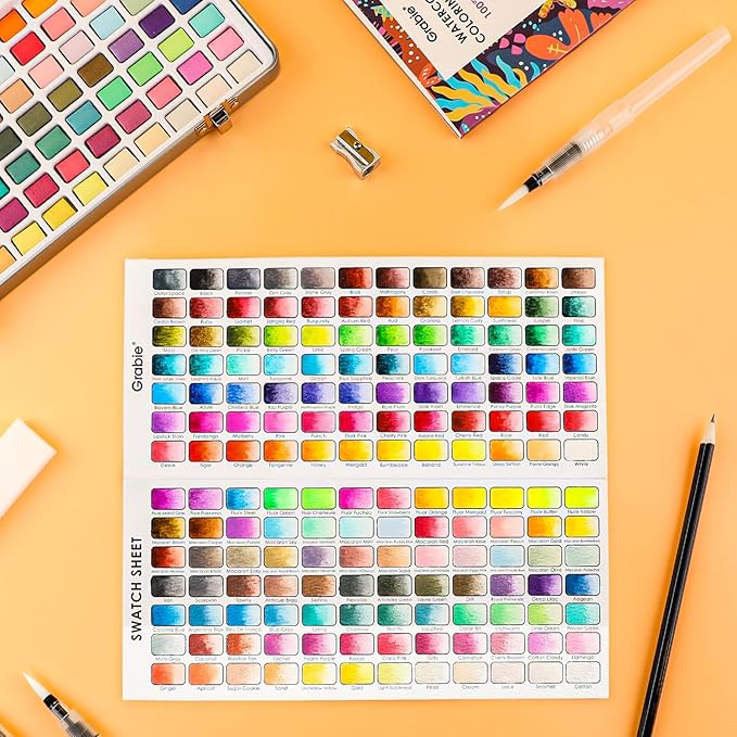 Grabie Watercolor Paint Set, Watercolor Paints, 168 Colors, Painting Set with Coloring Book, Water Brushes and Drawing Pencil, Art Supplies, Perfect Starter Kit for Watercolor Painting