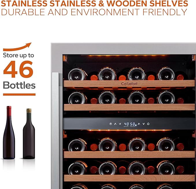 Ca'Lefort Wine Beverage Refrigerator Bundle - 48 Inch 34-65°F Drink Fridge Glass Door, 3 LED Dual Zone Wine Fridge Built-in or Freestanding, Holds 180 Cans and 46 Bottles (11.3 Cu.ft)