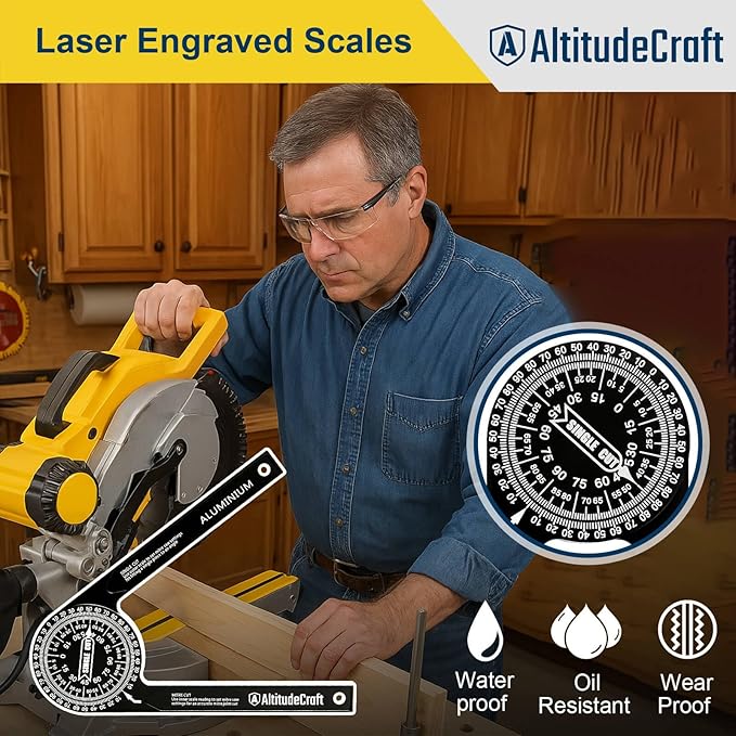 Precision Aluminum Miter Saw Protractor | 7.28-Inch Rust-Resistant Angle Finder with 360° Rotation & Laser-Engraved Scales for Accurate Miter Cuts