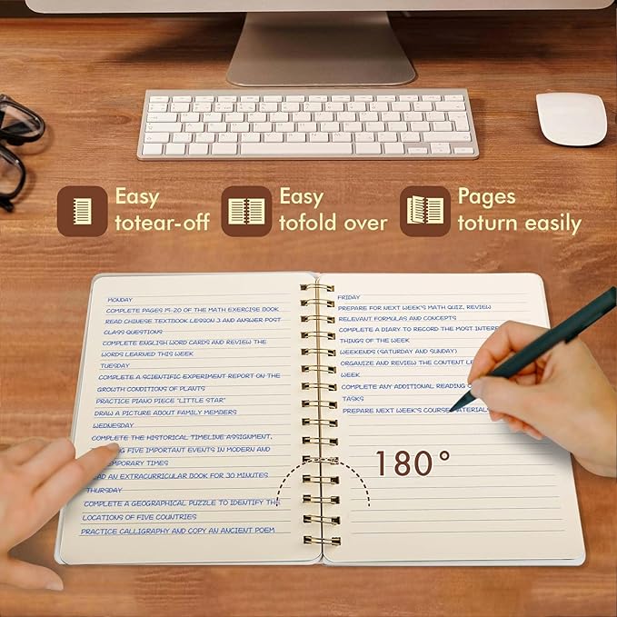 Lined Spiral Notebook College Ruled A5 Journal Book for Note Taking, 160 Pages Writing Journal for Office and Home School Supplies 5.75x8.125 inch - ArmyGreen