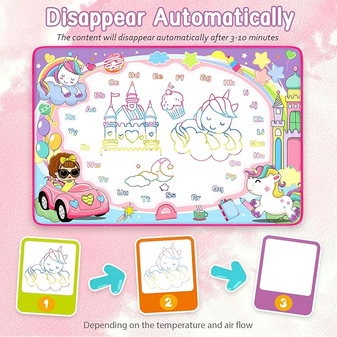 Water Doodle Mat- Kids Painting Writing Doodle Board Toy - Color Drawing Mat Bring Magic Pens Educational Toys for Age 3 4 5 6 7 8 9 10 Year Old Girls Boys Toddler Present