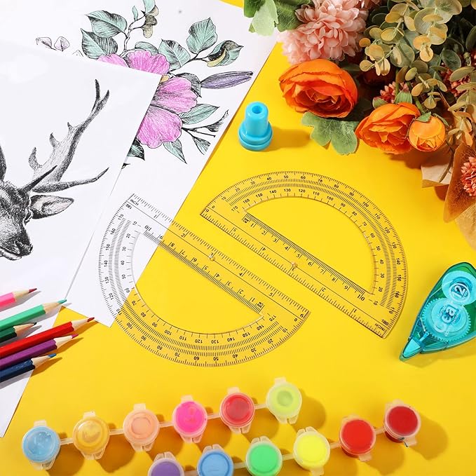 Zonon 100 Pieces Plastic Protractors Bulk Classroom Clear Math Protractors 180 Degrees 6 Inch for Geometry Student, Angle Measurement, Students Back to School Supplies Office Supplies