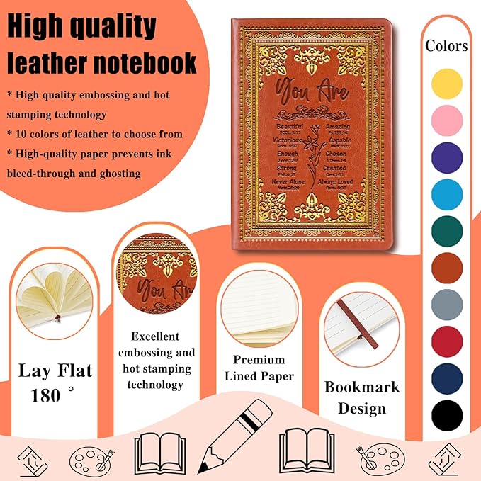 Brown A5 Lined Leather Journal Notebook,Inspirational Christian Gifts Hardcover Executive Notebooks for Men Women,200 Pages 100 Gsm Thick Ruled Paper Daily Diary for School,Family ,Friends,Work (You Beautiful Brown)