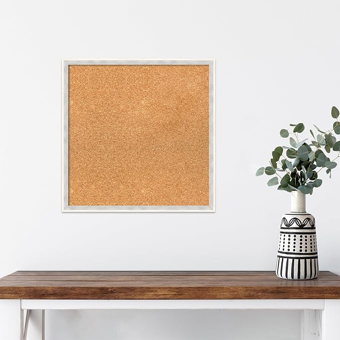 Amanti Art Natural Cork Board for Wall, 19x19 Vision Board with White Frame, Small Corkboard Office Decor for Home Organization, Modern Corkboard Pinboard to Display Items for Home Organization in