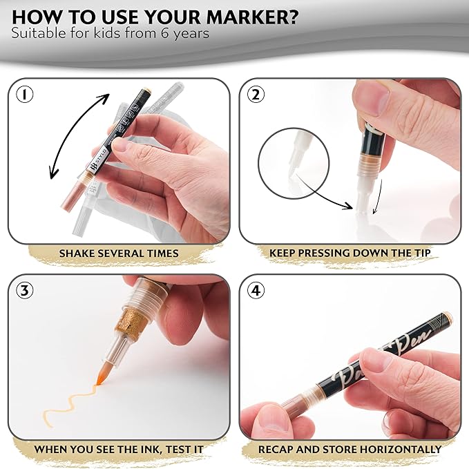 Stylo 4 Count Acrylic Metallic Pens - Rose Gold Paint Pens - Fine Tip Permanent Acrylic Metallic Paint Markers for Rock Painting, Glass, Wood, Ideal for Arts and Crafts (Pack of 4, Rose Gold)