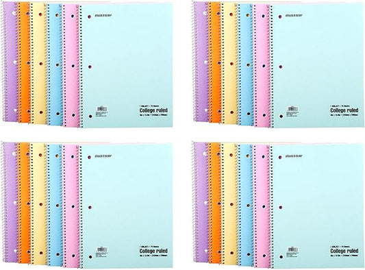 Mintra Office Spiral Notebooks (Pastel - College Ruled, 24pk (4-6pks))
