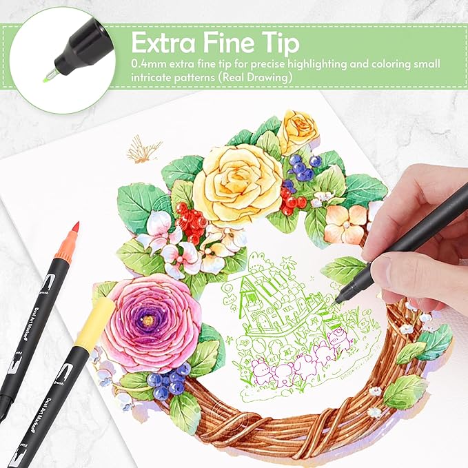 nauets 100 Colors Brush & Fine Dual Tip Watercolor Markers Set for Kids Adults Coloring Books No Bleeding Paint Pens For Drawing Note taking Planner Calligraphy Journaling Card Making Art Supplies