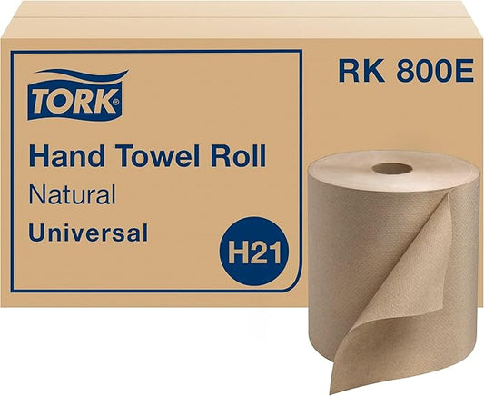 Tork Paper Towel Roll Natural - Universal Hand Roll, Natural Paper Towels with Brown Tissues made of 100% Recycled Fiber, 6 Rolls x 800 ft, Compatible with H21 Dispenser, RK800E