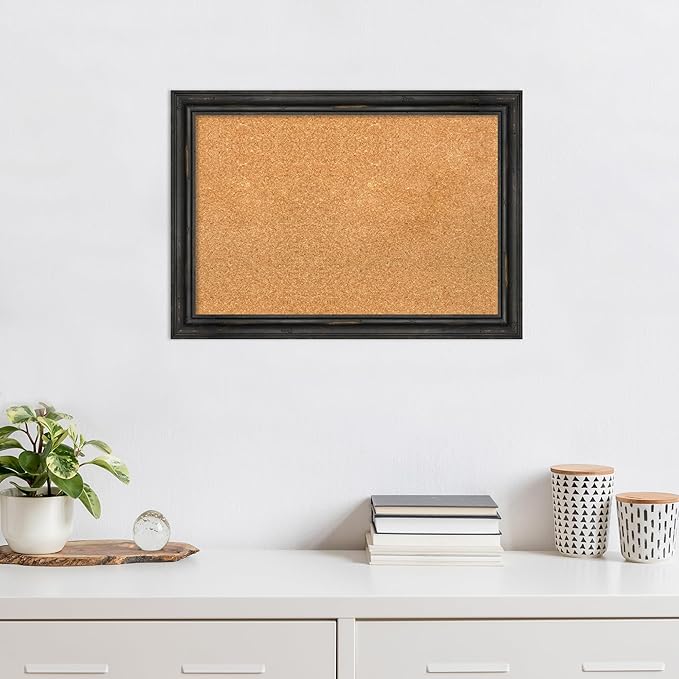 Amanti Art Natural Cork Board for Wall, 19x27 Vision Board with Black Wood Frame, Medium Corkboard Office Decor for Home Organization, Rustic Farmhouse Corkboard Pinboard to display items for home