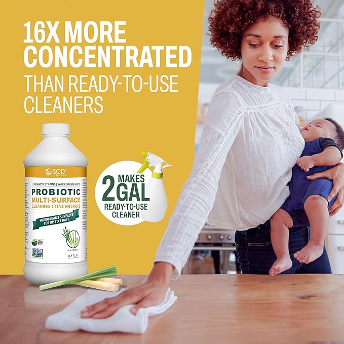 Probiotic Multi-Surface Cleaning Concentrate, Lemongrass – USDA Certified Biobased, Microcleans Surfaces for Up to 7 Days, Refill Bottle Makes 2 Gal Probiotic Spray Cleaner – 17 Fl Oz.