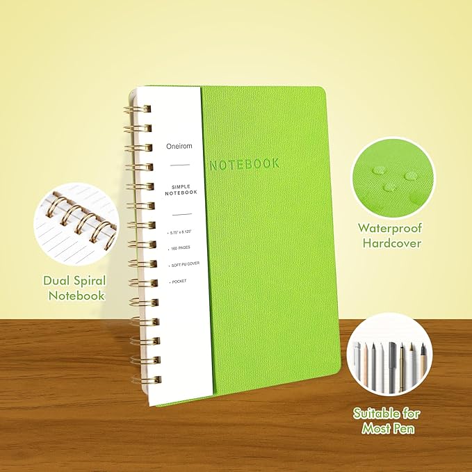 Lined Spiral Notebook College Ruled A5 Journal Book for Note Taking, 160 Pages Writing Journal for Office and Home School Supplies 5.75x8.125 inch (3pack-NavyBlue/LightGreen/Violet)