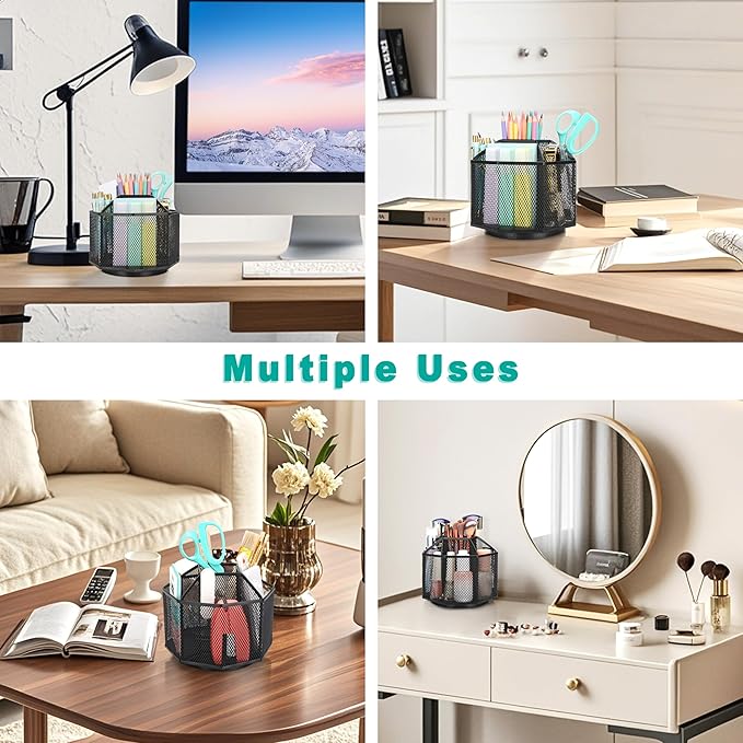 Exerz Desk Organiser/Mesh Desk Tidy Candy/Pen Holder/Multifunctional Organiser 360 Rotating