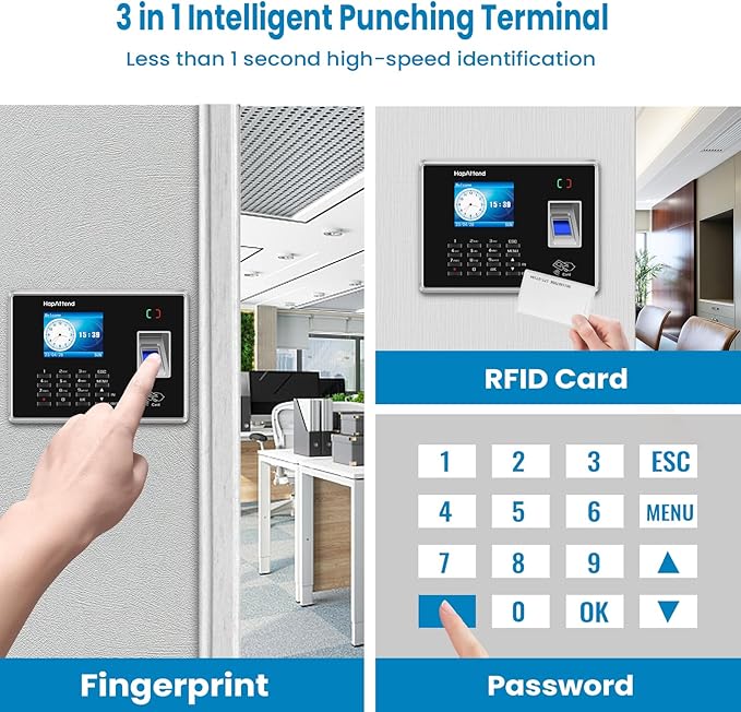 Time Clock - Fingerprint Time Clocks for Employees Small Business Automatic Calculate Hours, H2 Standalone Biometric Clock in Machine for Employees with 5 RFID Cards (0 Monthly Fees)