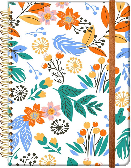 Ruled Spiral Writing Notebook,A5 Hardcover Lined College Journal for Women Lady,Fashion Puppy Watercolor Strong Twin-Wire Binding with Premium Paper,8.4" X 6",Perfect for School,Office,Home Gifts(Colorful Field Floral)