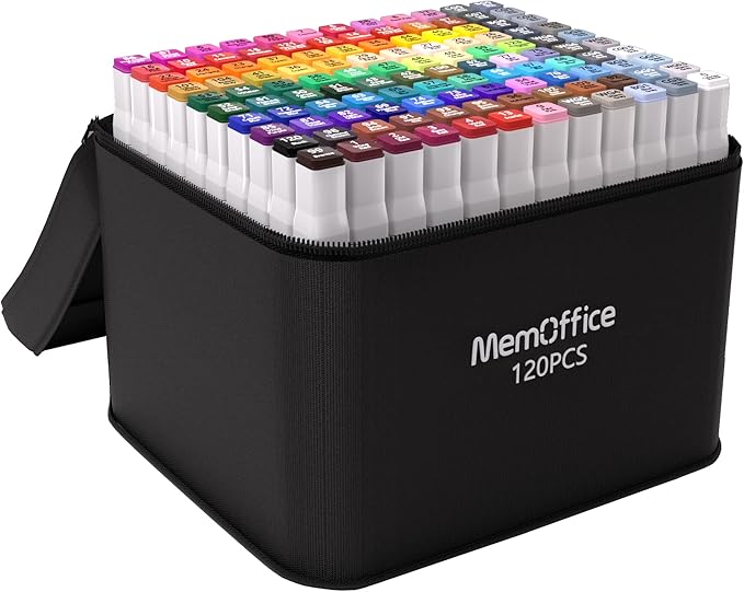 120 Colors Dual Tip Artist Alcohol Markers Set with Carrying Case - Perfect for Coloring, Drawing, Sketching, Card Making and Illustration - Perfect for Adults and Kids