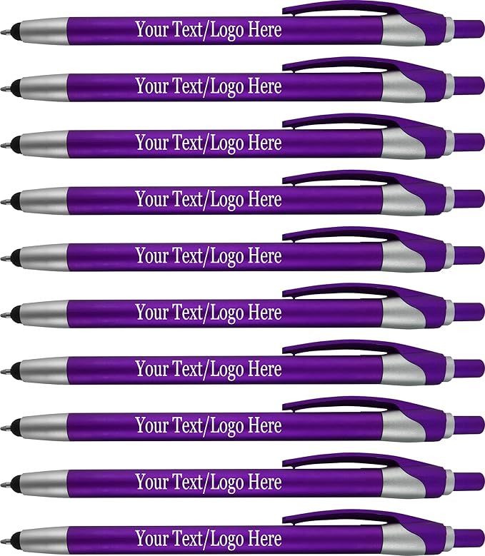 Personalized with Your Custom Logo or Text Pens-Pack of 300- for Marketing, Parties, and Events, 2 in 1 Capacitive Stylus & Ballpoint Pen Compatible with Touchscreen Devices, Black Ink,Purple Pens