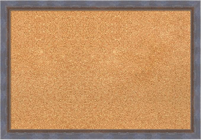 Amanti Art Natural Cork Board for Wall, 18x26 Vision Board with Blue Wood Frame, Medium Corkboard Office Decor for Home Organization, Modern Contemporary Corkboard Pinboard to display items for home
