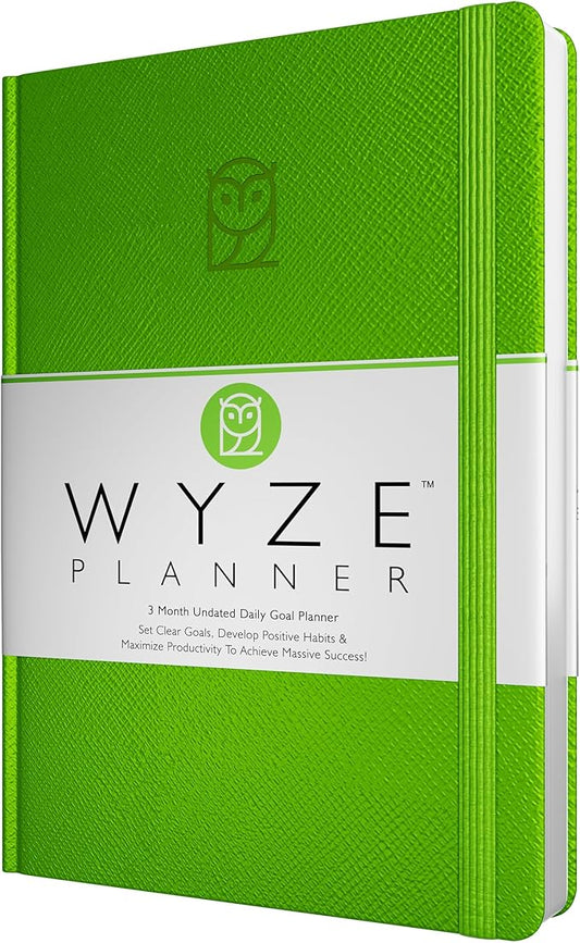 Undated Daily Planner – 3-Month A5 Productivity Organizer with Full Page Per Day, Hourly Schedule, Goal Setting, Habit Tracker, Weekly & Monthly Pages – Hardcover Time Management Notebook (Lime Green)