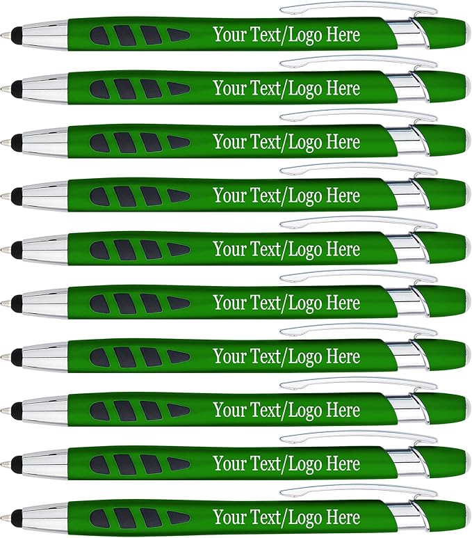 Personalized with Your Custom Logo or Text Pens-300 Pack Bulk-for Businesses, Parties, and Events, 2 in 1 Capacitive Stylus & Ballpoint Pen Compatible with Most Touchscreen Devices, Green