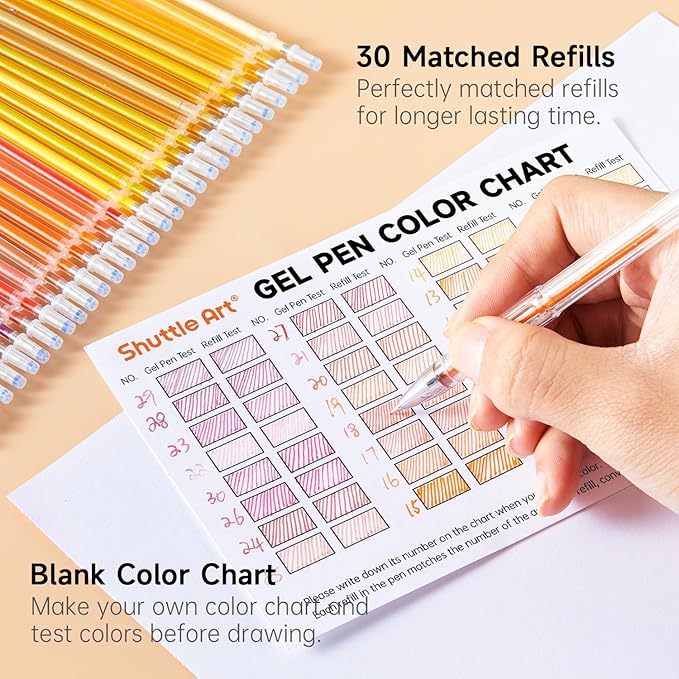 Shuttle Art 60 Pack Red Yellow Tone Gel Pens, 30 Red Orange Yellow Gel Pens with 30 Refills for Adults Coloring Books Journaling Drawing Nature, Landscapes, Animals Scenes