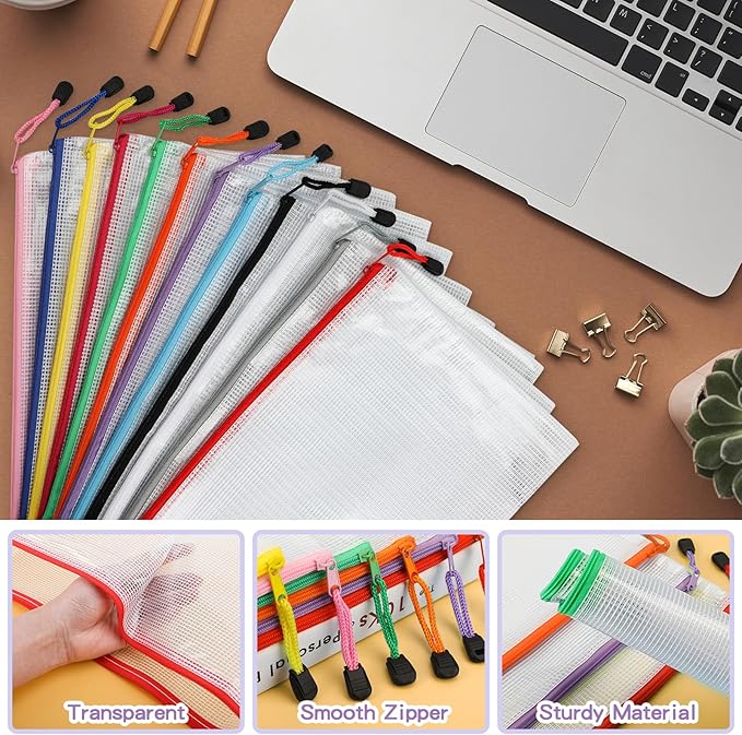 Umriox Mesh Zipper Pouch, 14.9x11.0 in (12 Colors, 36 Packs), Zipper Bags, Board Game Storage Bags, Clear Zipper Pouches for Puzzles, Games, Cross Stitch Projects and Classroom Supplies