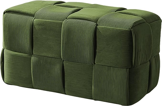 Ottoman Foot Rest Soft and Comfortable Ottoman Square Corduroy Woven Design Sofa Stool (Green-L)