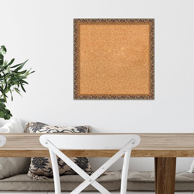 Amanti Art Natural Cork Board for Wall, 18x18 Vision Board with Bronze Frame, Small Corkboard Office Decor for Home Organization, Traditional Corkboard Pinboard to Display Items for Home Organization