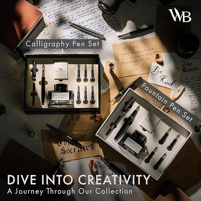 Wordsworth & Black Fountain Pen Gift Set, Includes Bottle, 6 Cartridges Refill Converter, 4 Replacement Nibs, Premium Package, Journaling, Calligraphy, Smooth Writing Pens [Red Chrome]