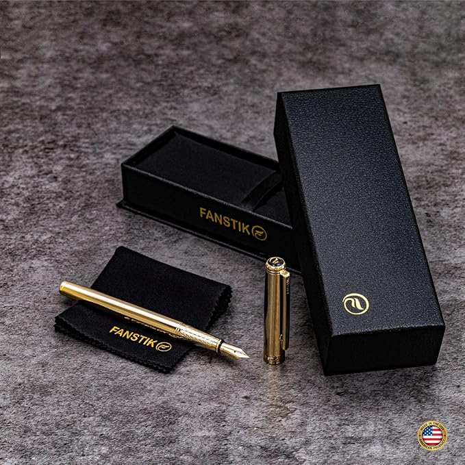 Customized Gold Luxury fountain pen (Made In USA) fancy gift set for women, Real 24K Gold Plating, Professional executive pen gift set for men (Lux Custom-fountain Gld)
