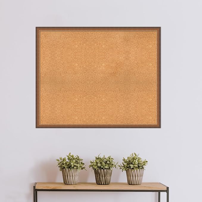 Amanti Art Natural Cork Board for Wall, 34x42 Vision Board with Bronze Frame, X-Large Corkboard Office Decor for Home Organization, Modern Corkboard Pinboard to Display Items for Home Organization in