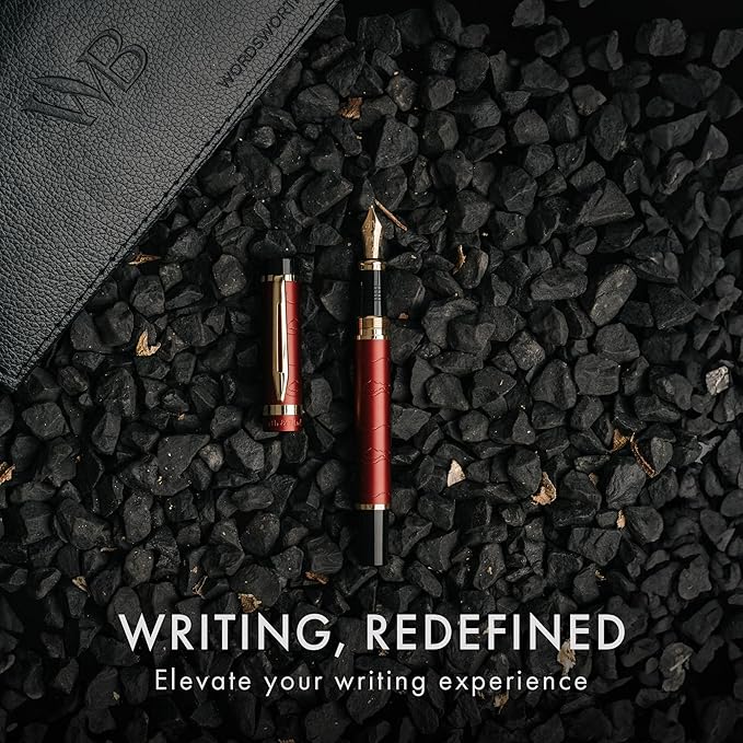 Wordsworth & Black Primori Fountain Pen Set [Red Gold]; Medium Nib, Gift Case, 24 Ink Cartridges, Refill Converter, Manual; Journaling, Calligraphy, Smooth Writing Pens; Left and Right Handed