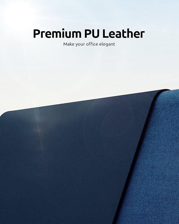 YSAGi Leather Desk Protector, Office Mat, Large Mouse Mat, Non-Slip PU Leather Blotter, Laptop Pad, Waterproof Writing Pad for Office and Home (Dark Blue, 35.4" x 17")