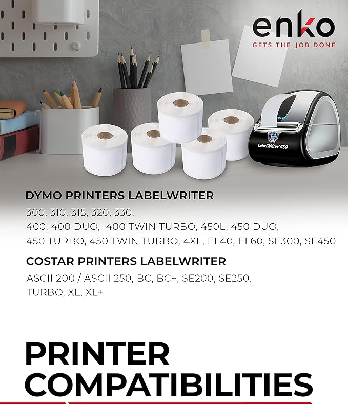 enKo (12 Rolls / 12000 Labels) 30334 Dymo Compatible Multipurpose Barcode (1-1/4" x 2-1/4")