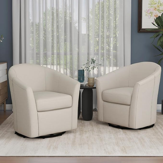 UIXE 360° Swivel Barrel Accent Chairs Set of 2, Modern Round Arm Chair Upholstered Club Armchair, Single Sofa Seating in Fabric for Living Room, Bedroom (Beige)