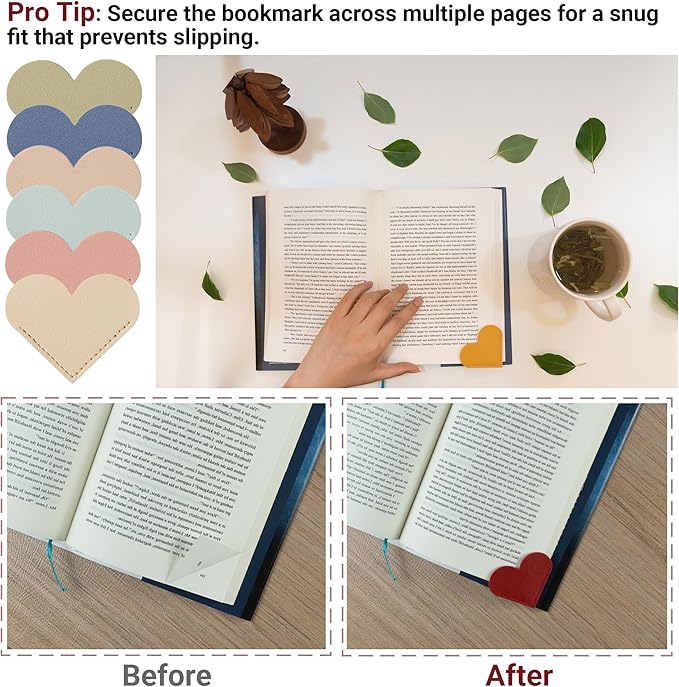 Yuoyar 30Pcs Leather Heart Book Marks for Reading Women - Cute Bookmarks for Book Lovers - Unique Gifts for Women