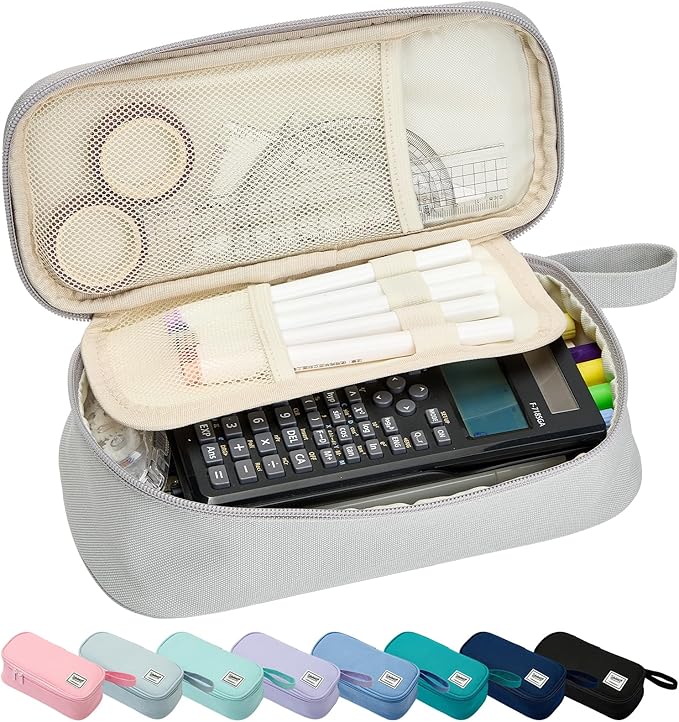 Pencil Case Pouch Box Bag School Supplies Girls Boys Kids, Cute Preppy Stuff Large Big Capacity Aesthetic Pen Organizer, Back to College Stationary, Light Gray, Standard Stlye, 1800ml